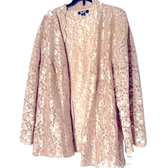 S.L. Fashions Women's Plus Size Sleeveless Tea Length Sequin Lace Jacket - Picture 8 of 8